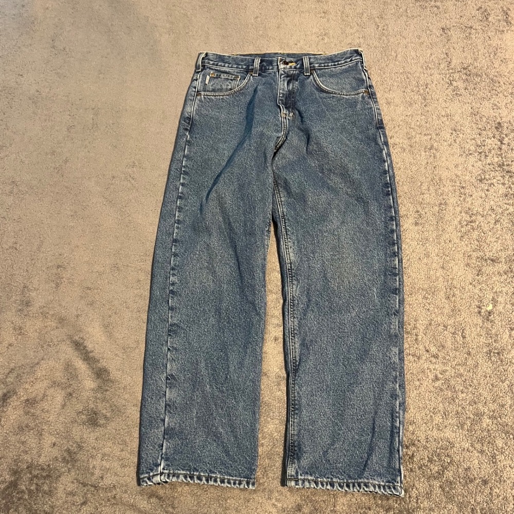 Vintage Carhartt Flannel Lined Relaxed Fit Jeans Dark Wash Blue Mens Size 33x30 - Picture 7 of 8